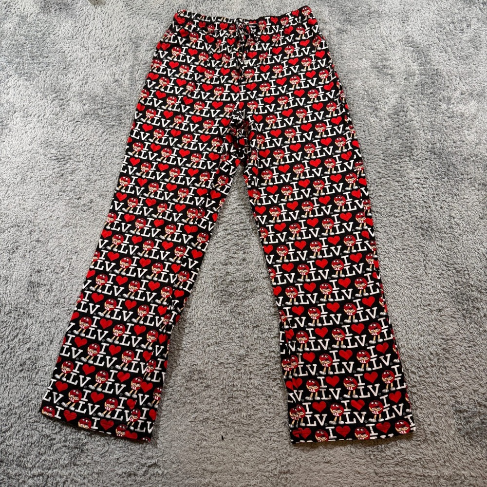 M&M's I Love LV Pajama Pants Medium Black Red Cotton Character Lounge Sleepwear